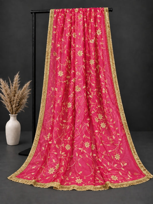 Gota Work Net Dupatta  - Pink - ZD1237