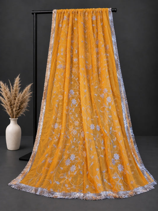 Gota Work Net Dupatta  - Yellow - ZD1237