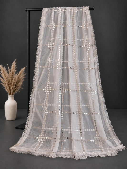 Gota Work Dupatta For Wedding Party - Net - White -  ZD1236