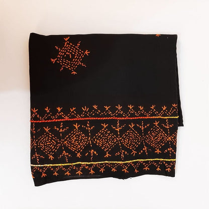 Hand Embroided Lawn Dupatta With 4 Sided Qureshia - Black - ZD1147