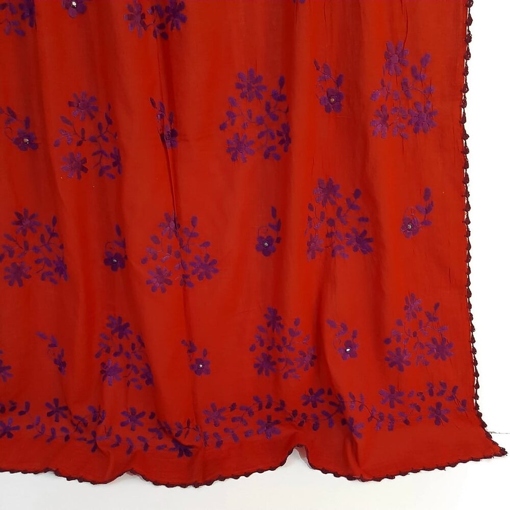 Hand EmbroidedLawn Dupatta With 4 Sided Qureshia - Red - ZD1150