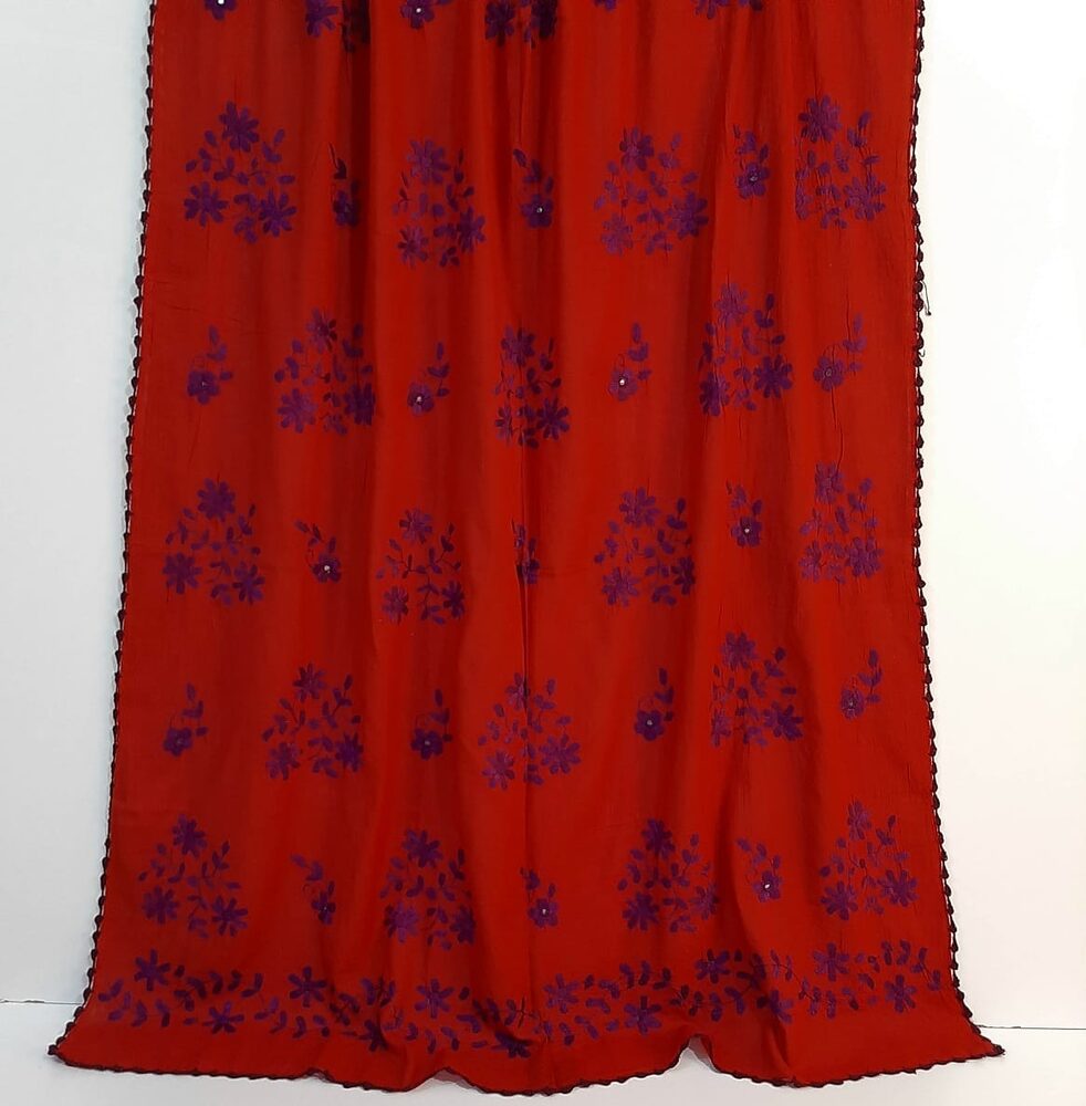 Hand EmbroidedLawn Dupatta With 4 Sided Qureshia - Red - ZD1150