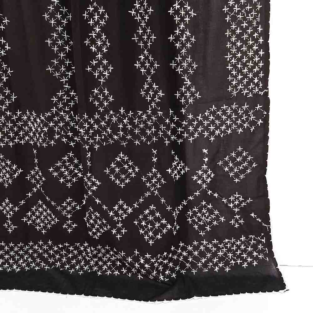 Hand Embroided Lawn  Dupatta With 4 Sided Qureshia - Black - ZD768