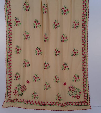 Hand Embroided Lawn Dupatta 4 Side Qureshia – Beige – ZD804