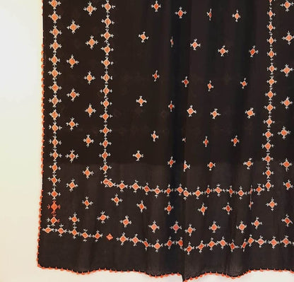 Hand Embroided Lawn Dupatta - Black - ZD233
