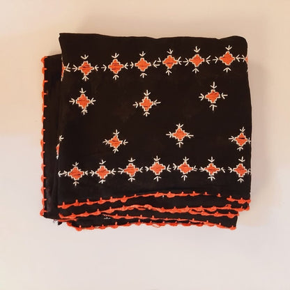 Hand Embroided Lawn Dupatta - Black - ZD233