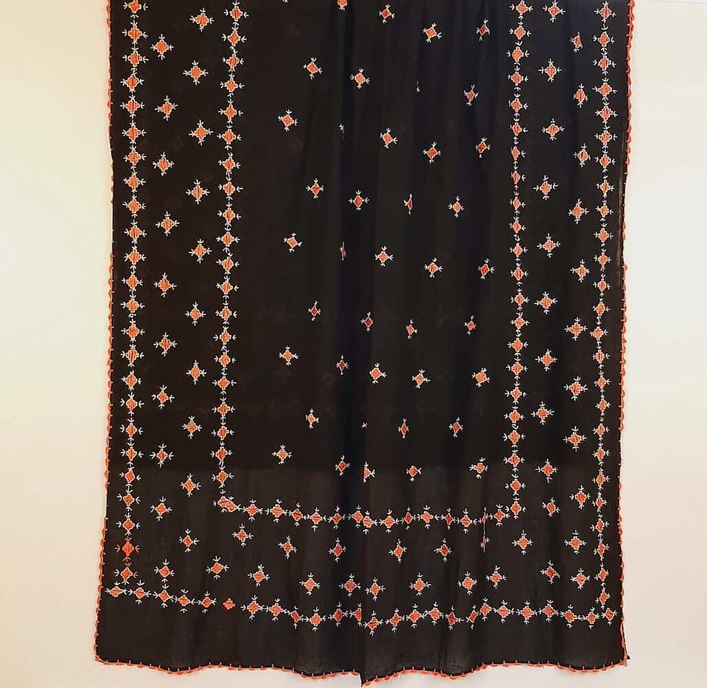 Hand Embroided Lawn Dupatta - Black - ZD233