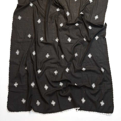 Hand Embroided Lawn Dupatta - Black - ZD820