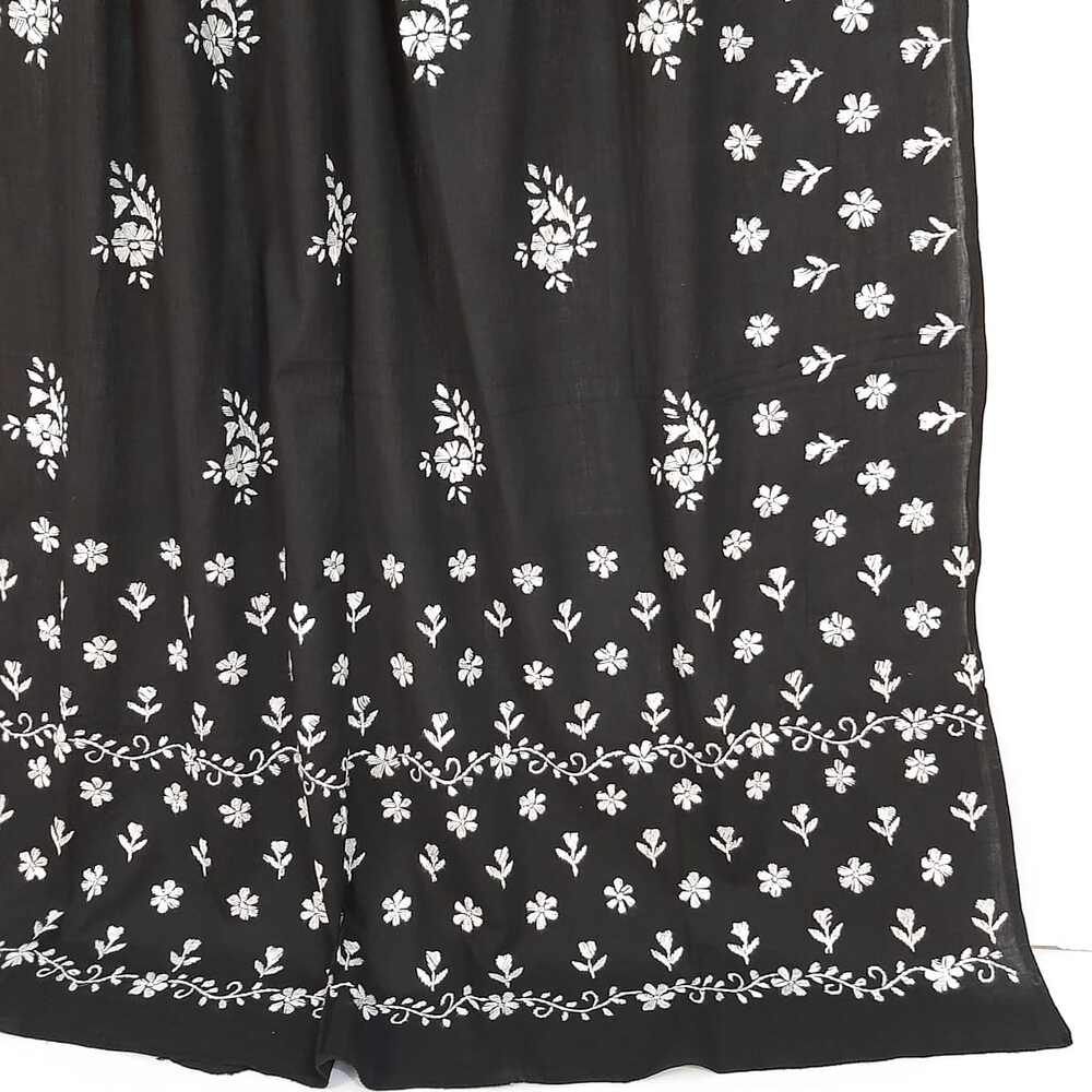 Hand Embroided Lawn Dupatta - Black - ZD826