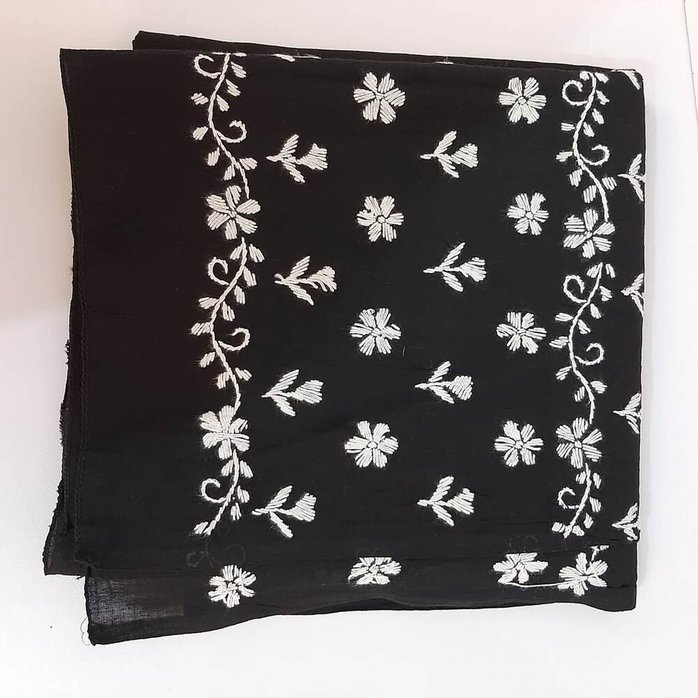 Hand Embroided Lawn Dupatta - Black - ZD826