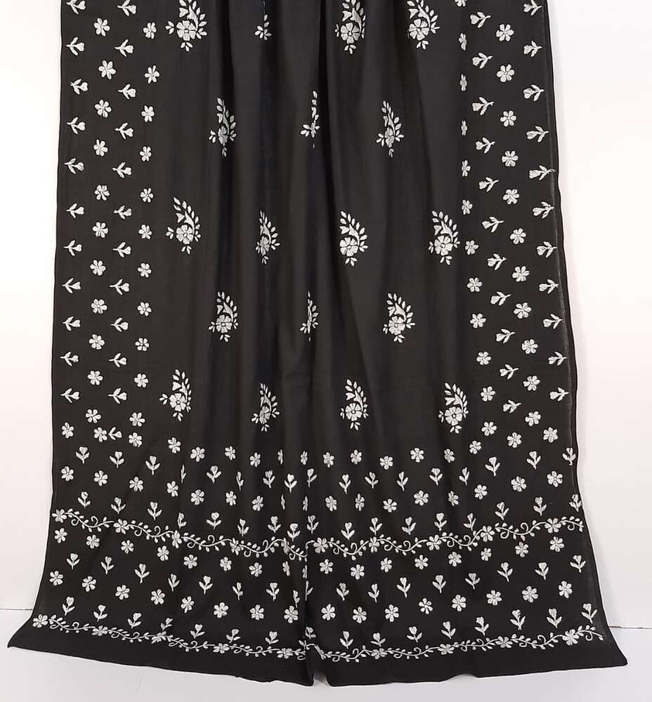 Hand Embroided Lawn Dupatta - Black - ZD826