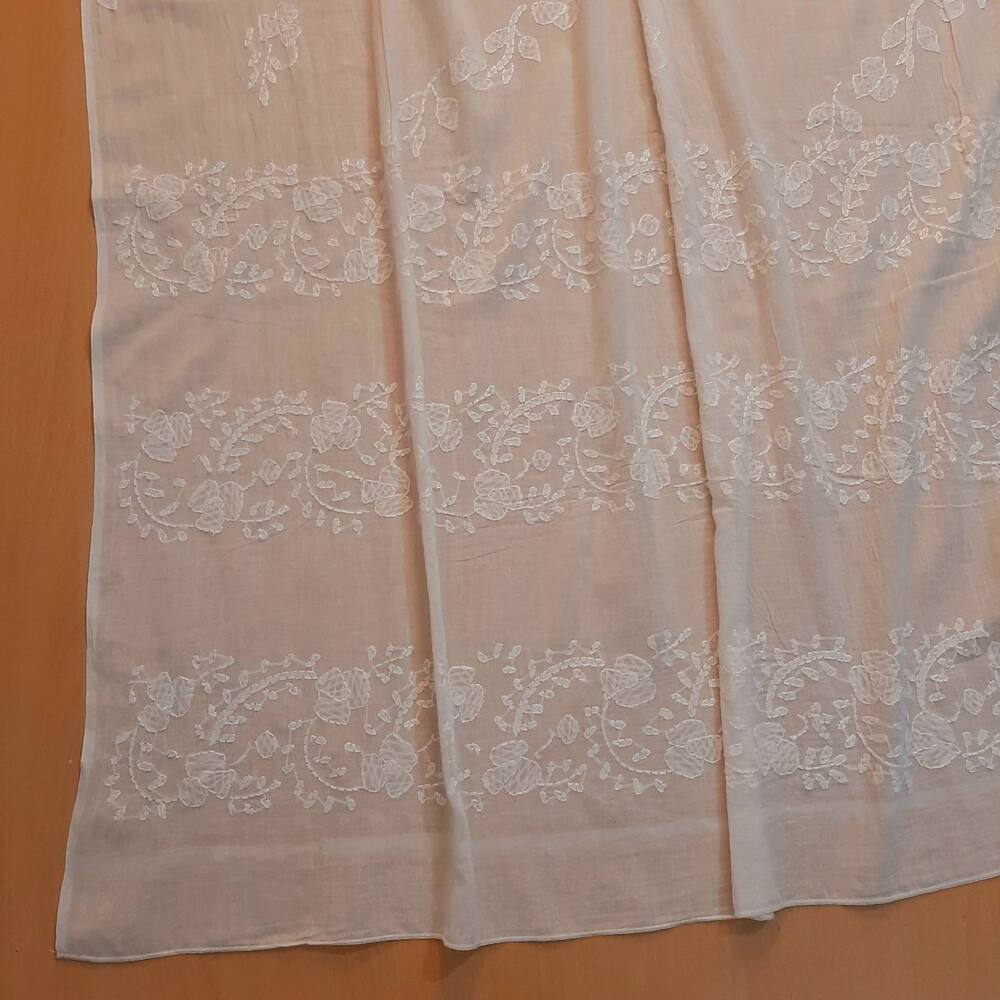 Hand Embroided Lawn Dupatta - White - ZD643