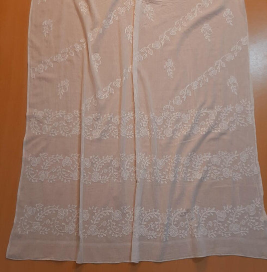 Hand Embroided Lawn Dupatta - White - ZD643