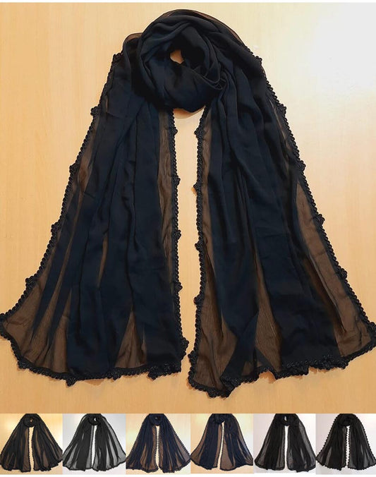 Hand Qureshia Work Chiffon Dupatta - Black