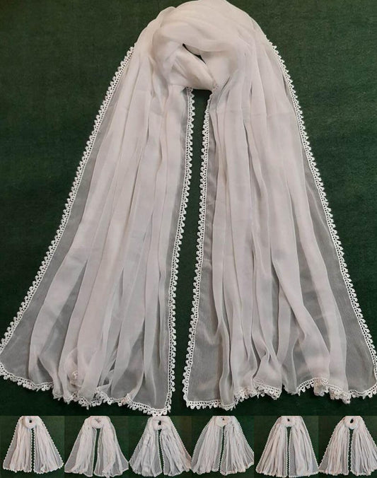 Hand Qureshia Work Chiffon Dupatta – Large – White