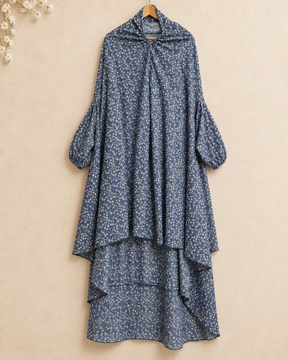 Blue floral Irani Chadar with Sleeves for women's prayer wear