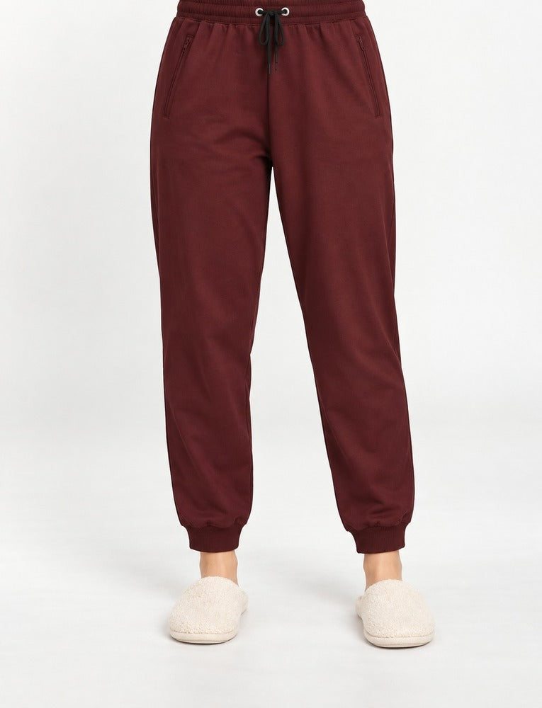 Jogging / Sleepwear Trouser With 2 Side Zip Pockets - Maroon - ZSP21