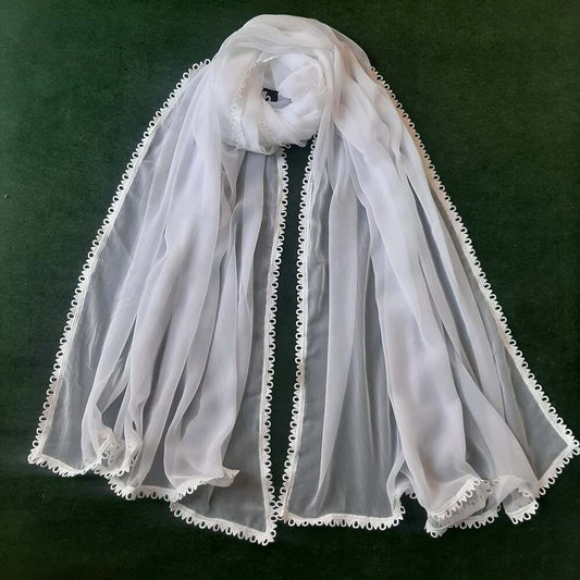 Lace Chiffon Dupatta White