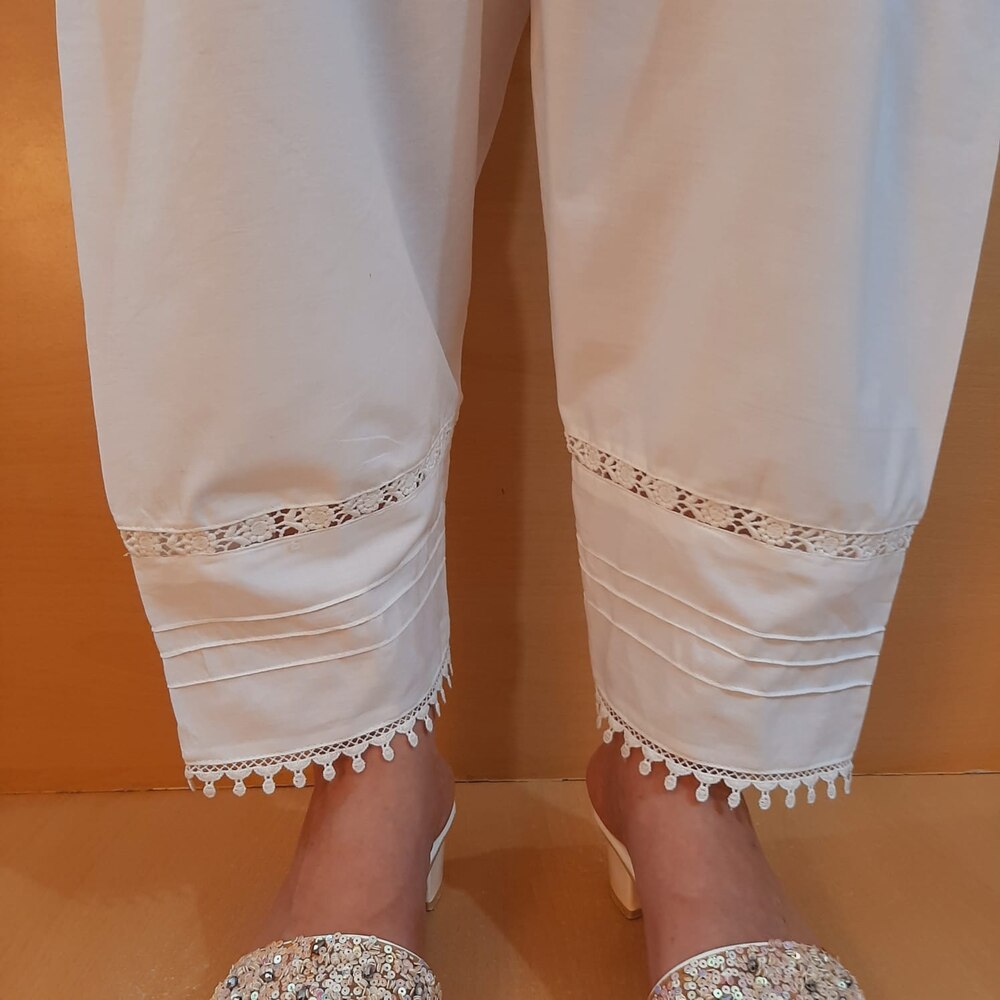 laces embellised cotton shalwar white