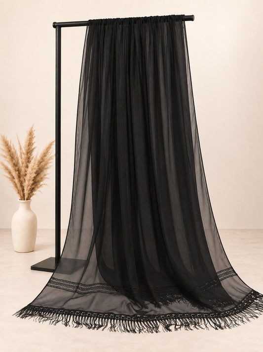 Laces Embellished Chiffon Dupatta - Black - ZD972
