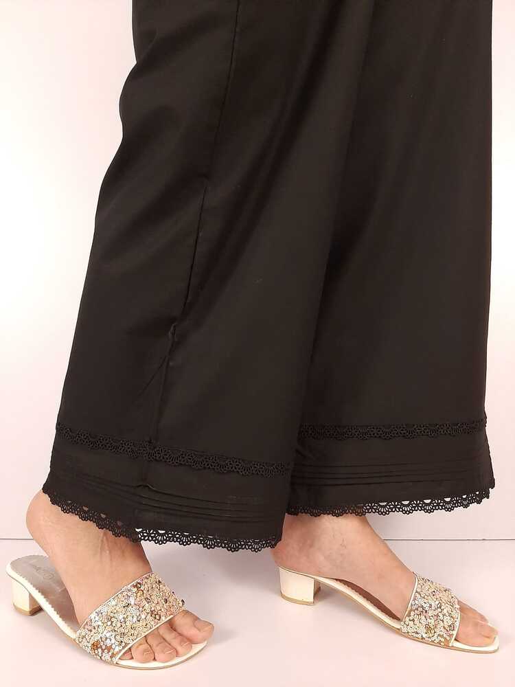 Laces embellished Soft Cotton Palazzo - Black - PT13