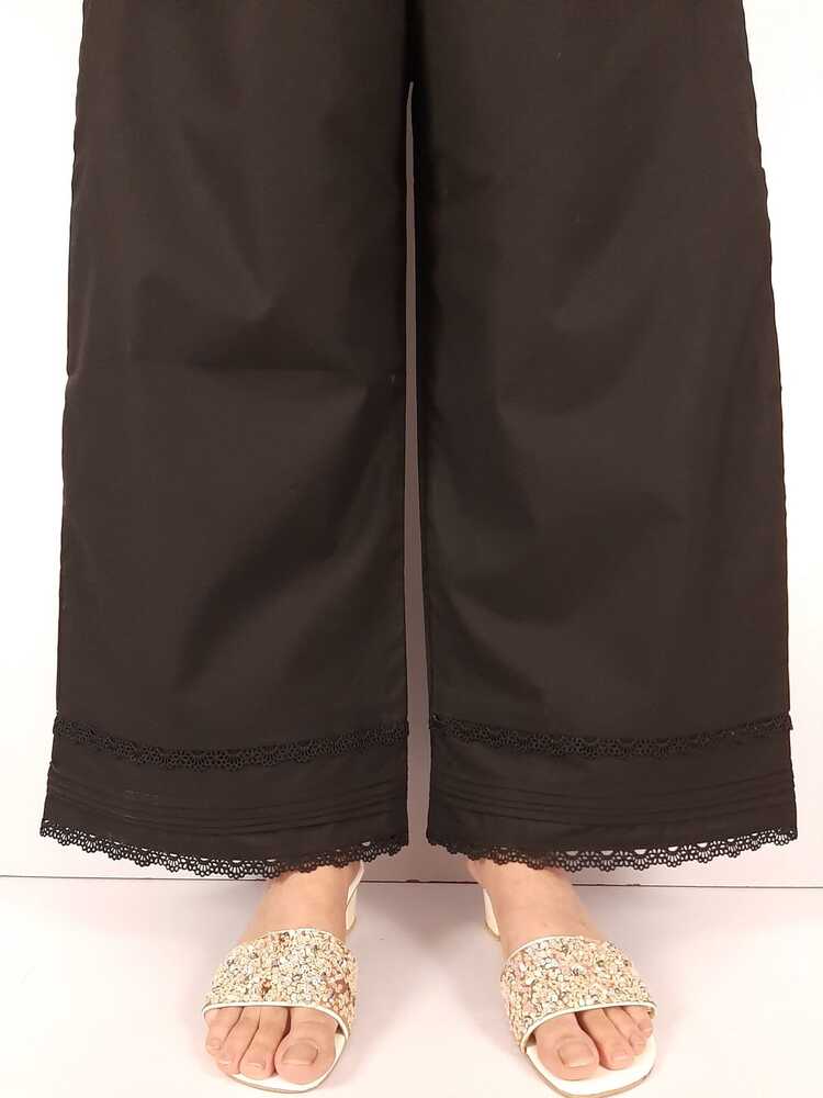 Laces embellished Soft Cotton Palazzo - Black - PT13
