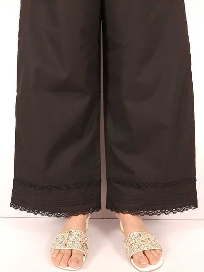 Laces embellished Soft Cotton Palazzo - Black - PT13