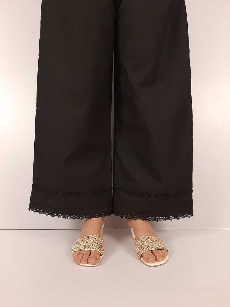Laces embellished Soft Cotton Palazzo - Black - PT13