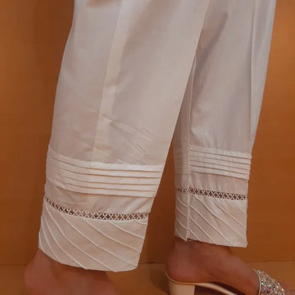 Laces embellished - Cotton Trouser - White - PT30