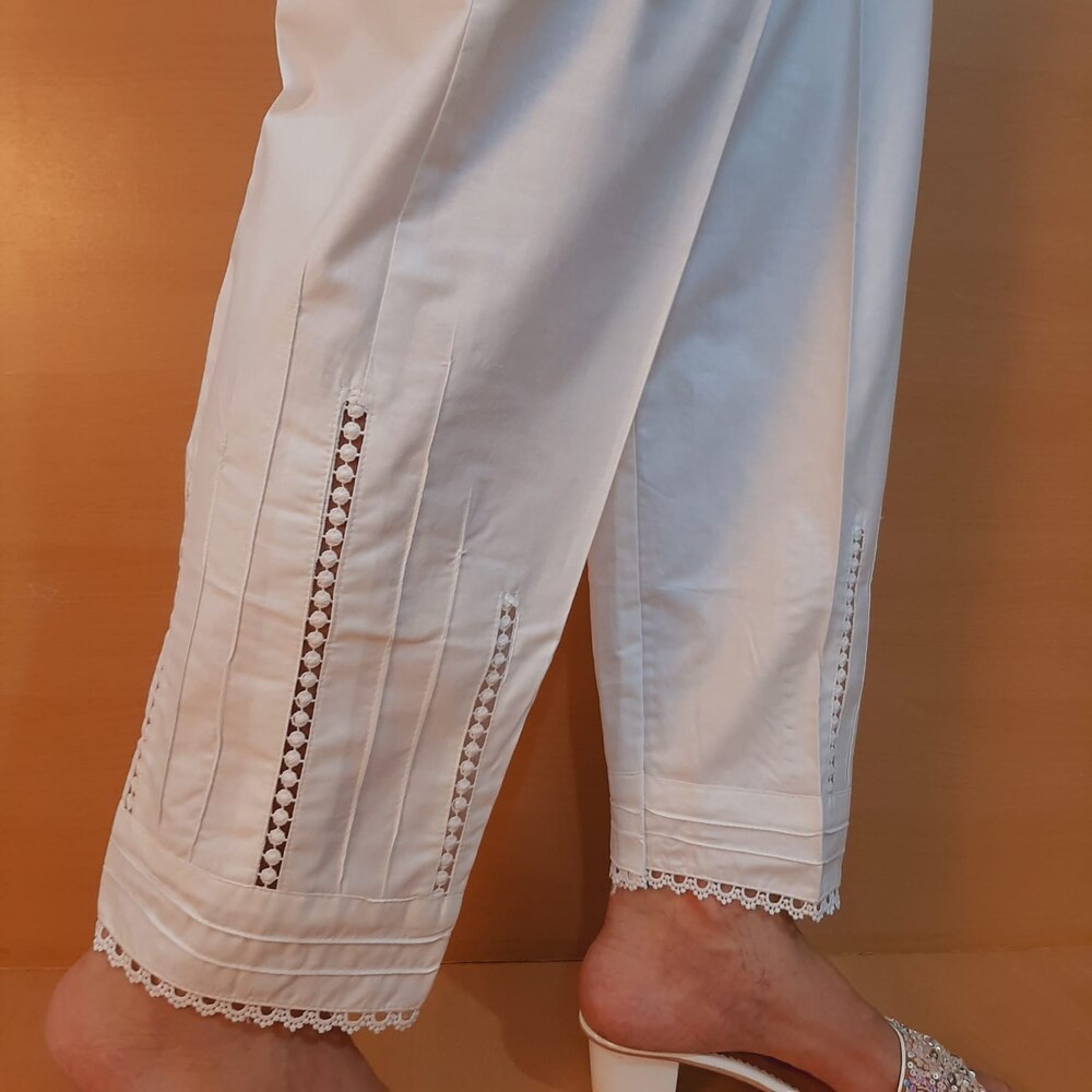 lace embellished cotton trouser white