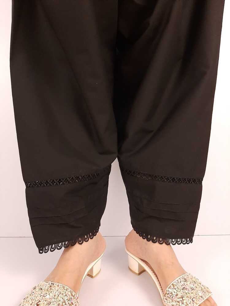 laces Embellised Cotton Shalwar - Black - ZSL10