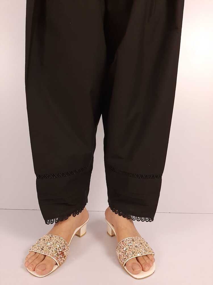 laces Embellised Cotton Shalwar - Black - ZSL10