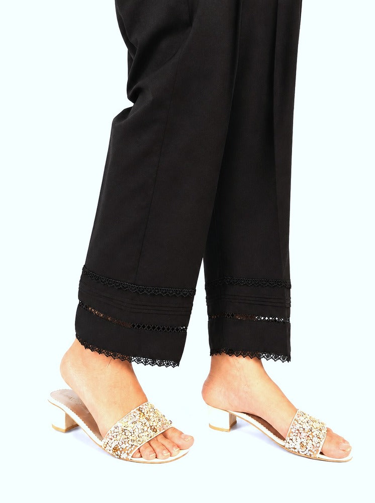 Laces embellished Soft Cotton Trouser - Black - PT08
