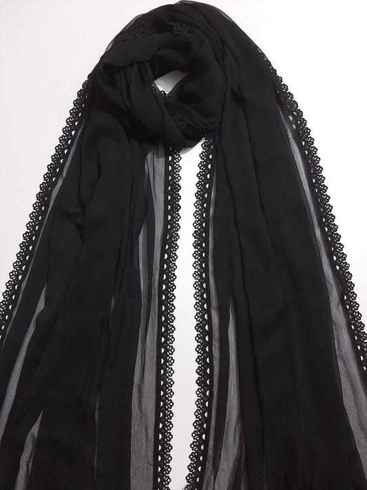 Laced Chifffon Dupatta - Black - ZD1109