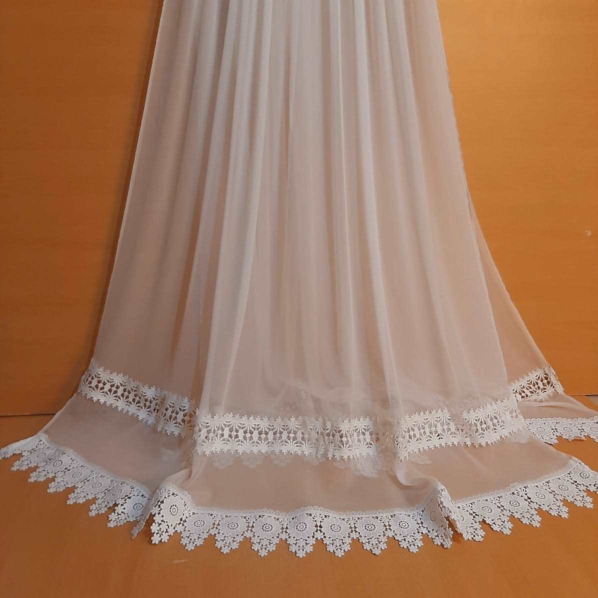 Laces Embellished Chiffon Dupatta - White - Dyeable