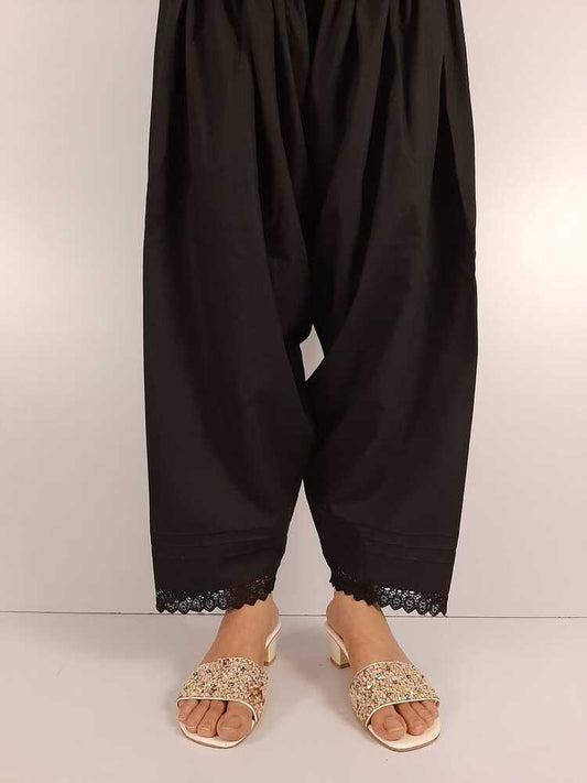 laces Embellised Cotton Shalwar - Black - ZSL12