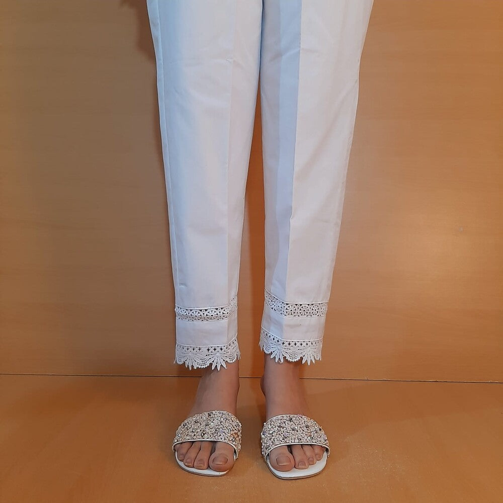 laces embellised trouser cotton white