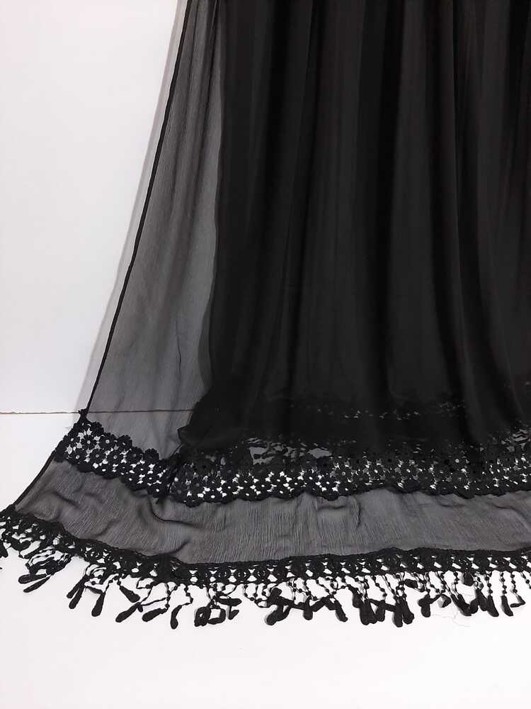 Laces Embellished Chiffon Dupatta - Black - ZD116