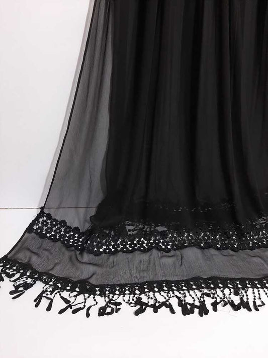 Laces Embellished Chiffon Dupatta - Black - ZD116