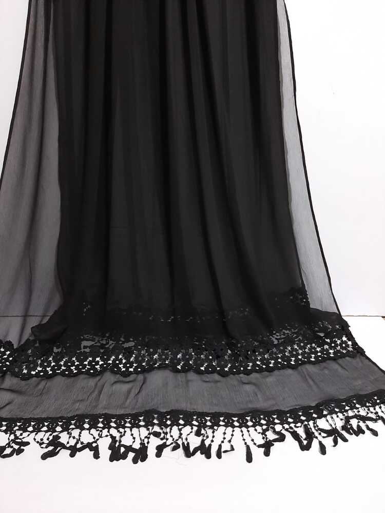 Laces Embellished Chiffon Dupatta - Black - ZD116