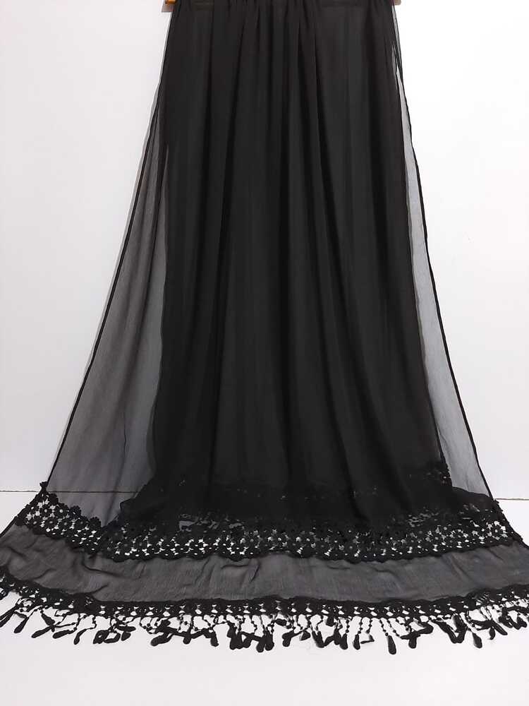 Laces Embellished Chiffon Dupatta - Black - ZD116