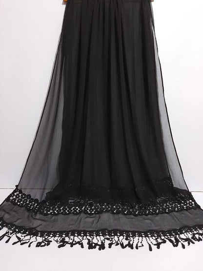 Laces Embellished Chiffon Dupatta - Black - ZD116