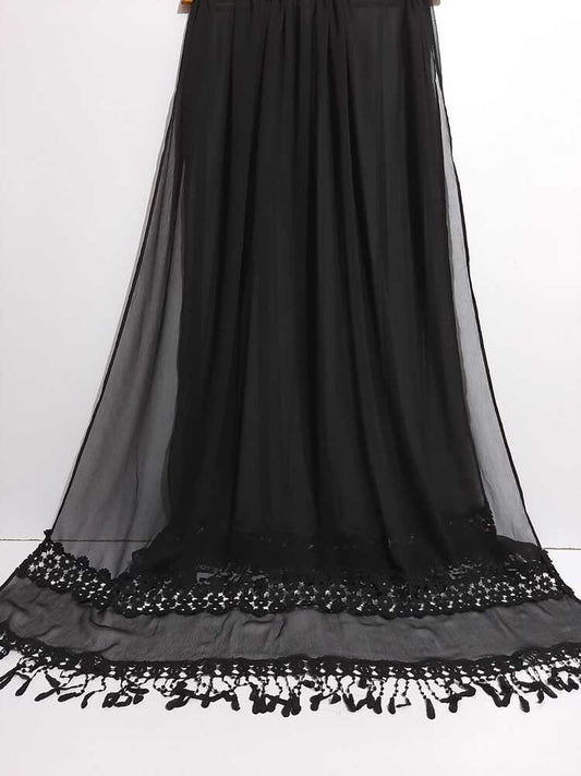 Laces Embellished Chiffon Dupatta - Black - ZD116