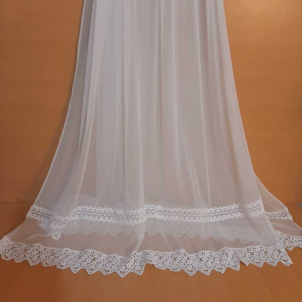 Laces Embellished Chiffon Dupatta - White - Dyeable