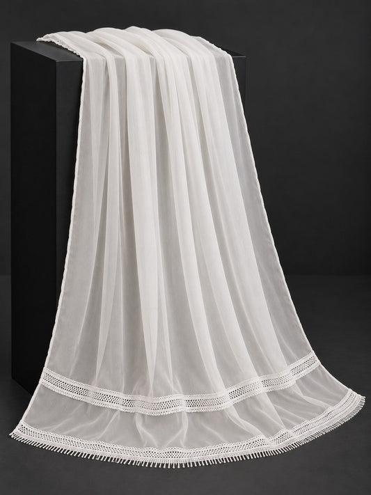 Laces Embellished Chiffon Dupatta - White - ZD1115