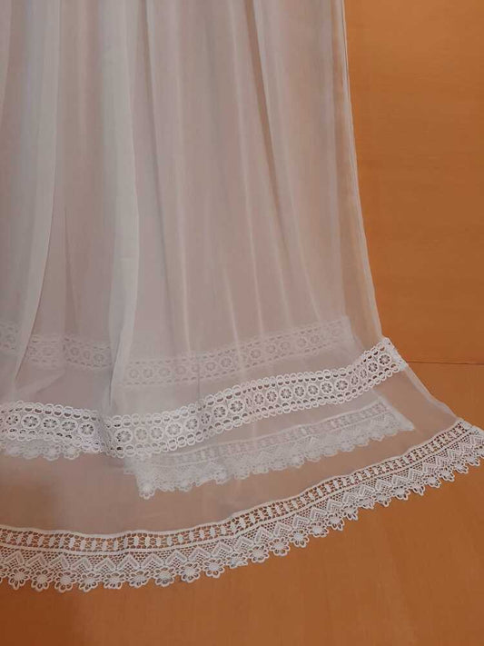 Laces Embellished Chiffon Dupatta - White - ZD116