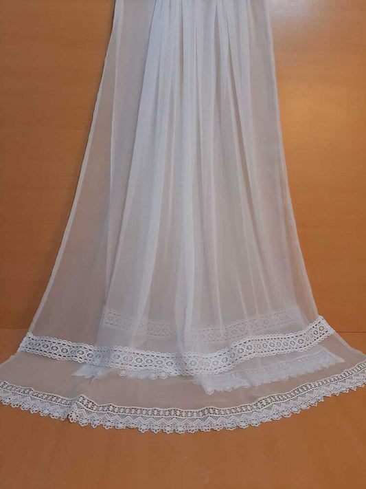 Laces Embellished Chiffon Dupatta - White - ZD116