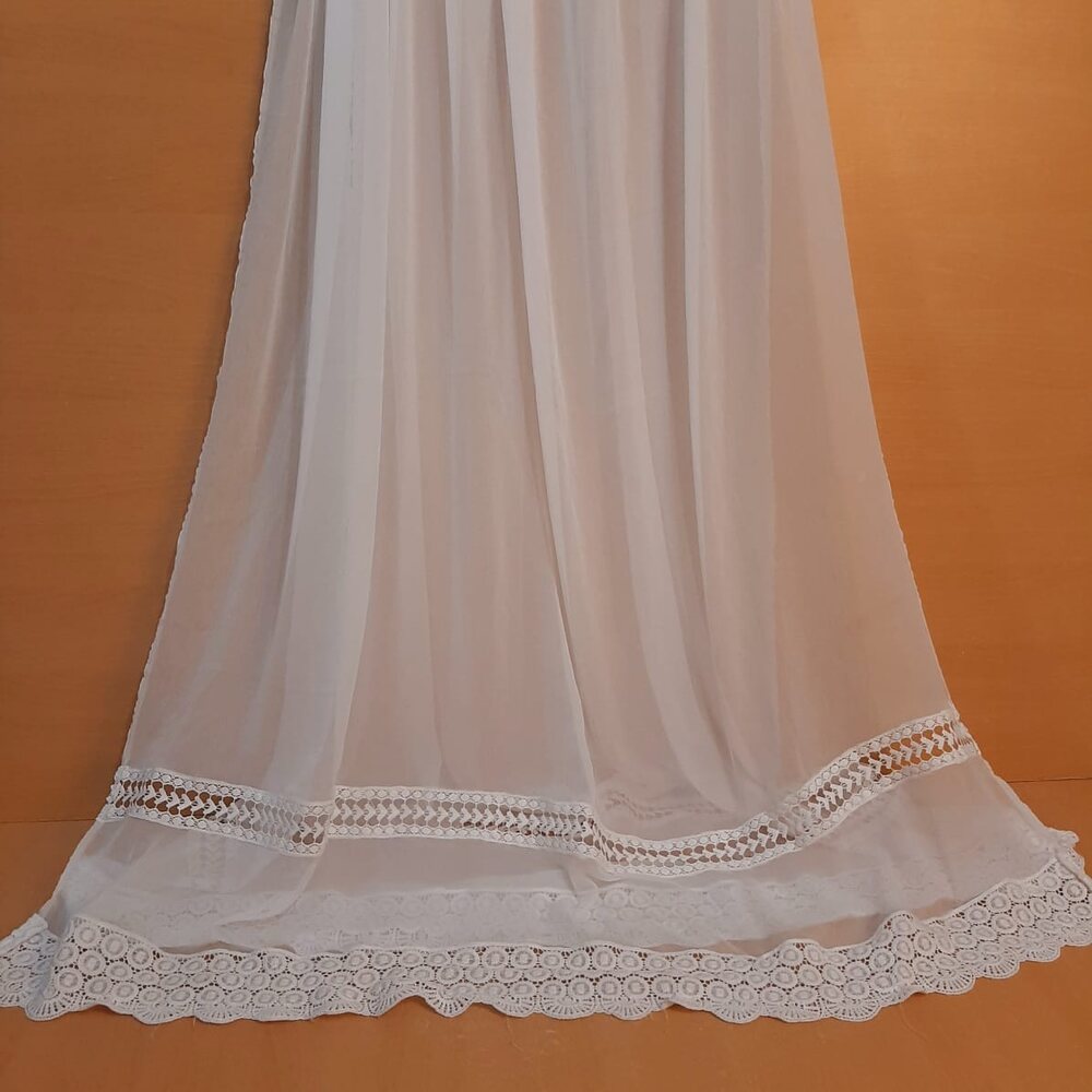 Laces Embellished Chiffon Dupatta - White - Dyeable