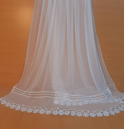 Laces Embellished Chiffon Dupatta - White - Dyeable