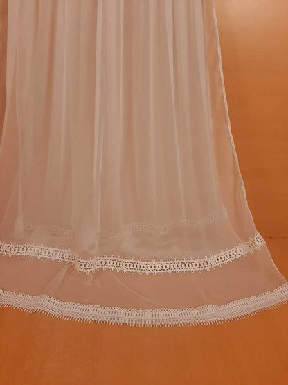 Laces Embellished Chiffon Dupatta - White - ZD242
